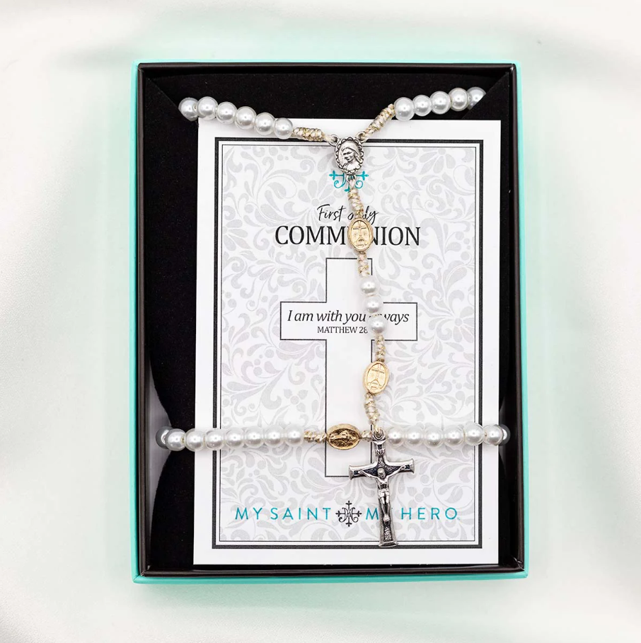 MSMH First Holy Communion Rosary & Bracelet Set (White)