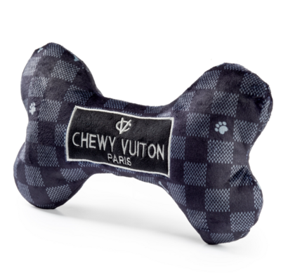 Black Checker Chewy Vuiton Bone Dog Toy 10"