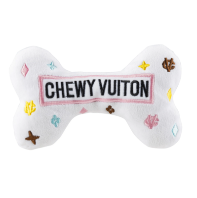 White Chewy Vuiton Bone Dog Toy 6.5"