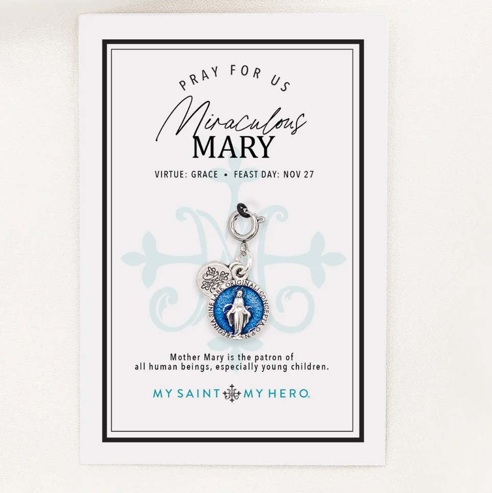 MSMH Miraculous Medal Round Charm with Blue Enamel
