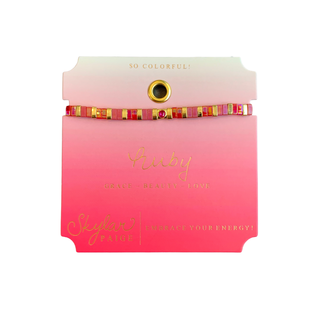 Ruby Beaded Tila Bracelet