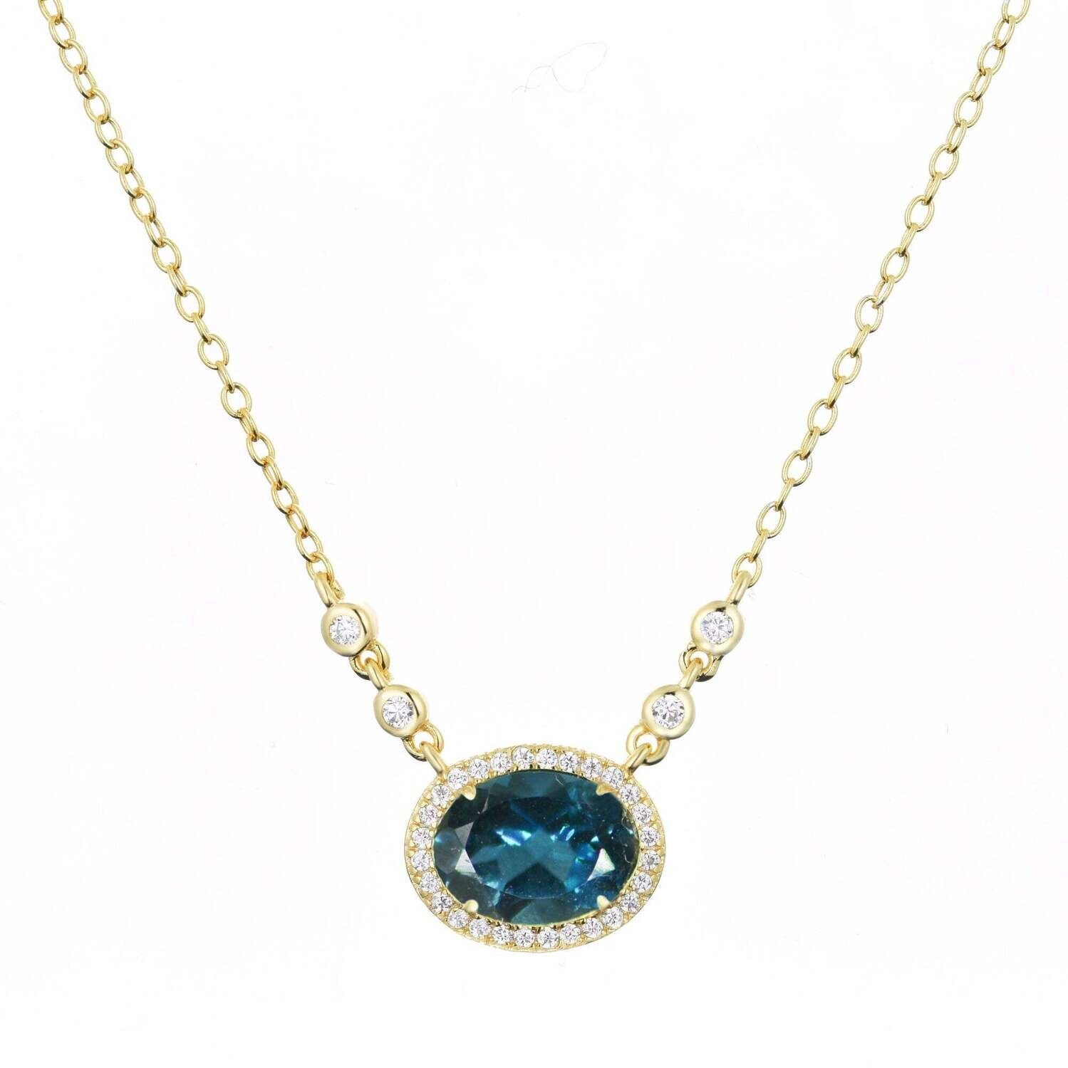 Kamaria Aura London Blue Topaz Gemstone Necklace (Gold)