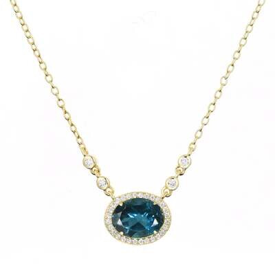 Kamaria Aura London Blue Topaz Gemstone Necklace (Gold)