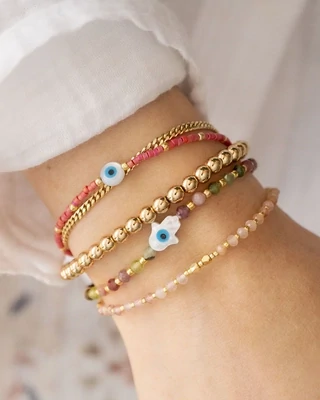 Kindred Row Hamsa Gemstone Bracelet, Pink Tourmaline