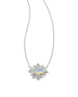 Kendra Scott Grayson Sunburst Necklace, Silver/Iridescent Opalite
