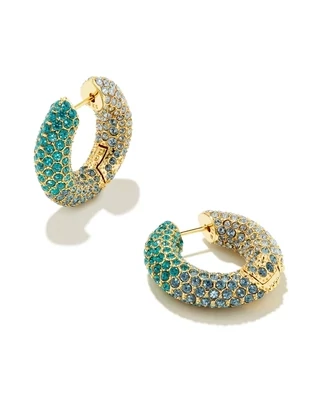 Kendra Scott Mikki Pave Hoop Earrings, Gold/Green Blue Ombre