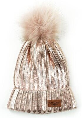 Metallic Knit Pom Hat, Blush