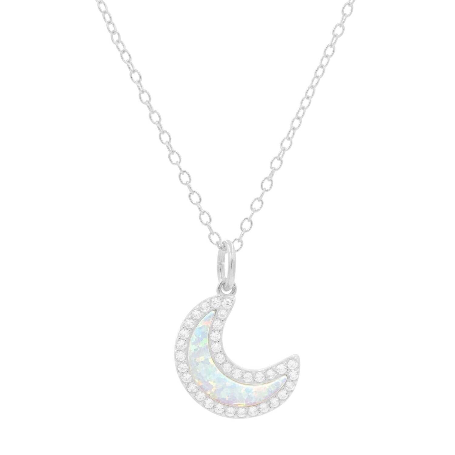 Kamaria White Opal Moon Necklace (Silver)