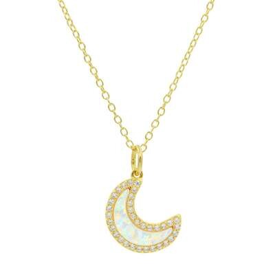 Kamaria White Opal Moon Necklace (Gold)