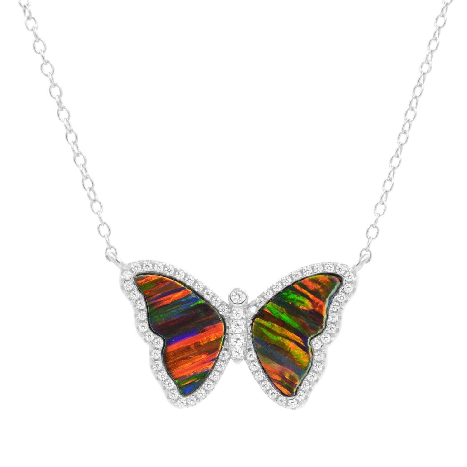 Kamaria Black Opal Butterfly Necklace with Stripes (Silver)