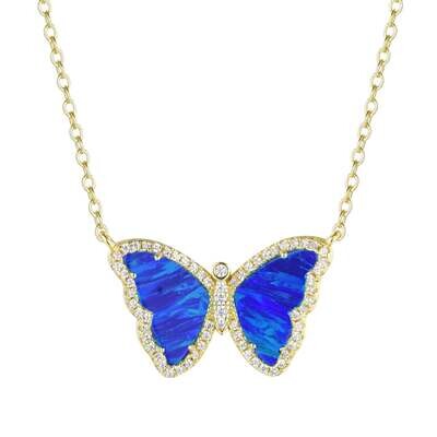 Kamaria Indigo Opal Butterfly Necklace with Stripes (Gold)