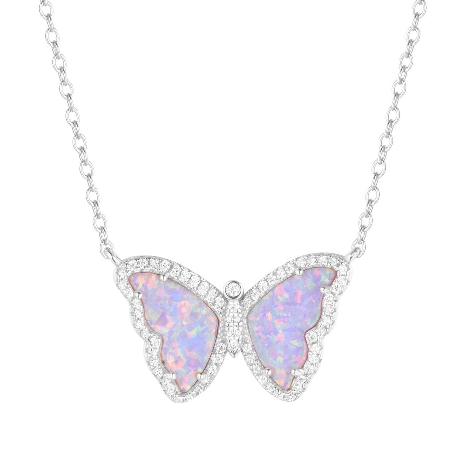 Kamaria Lavender Opal Butterfly Necklace (Silver)