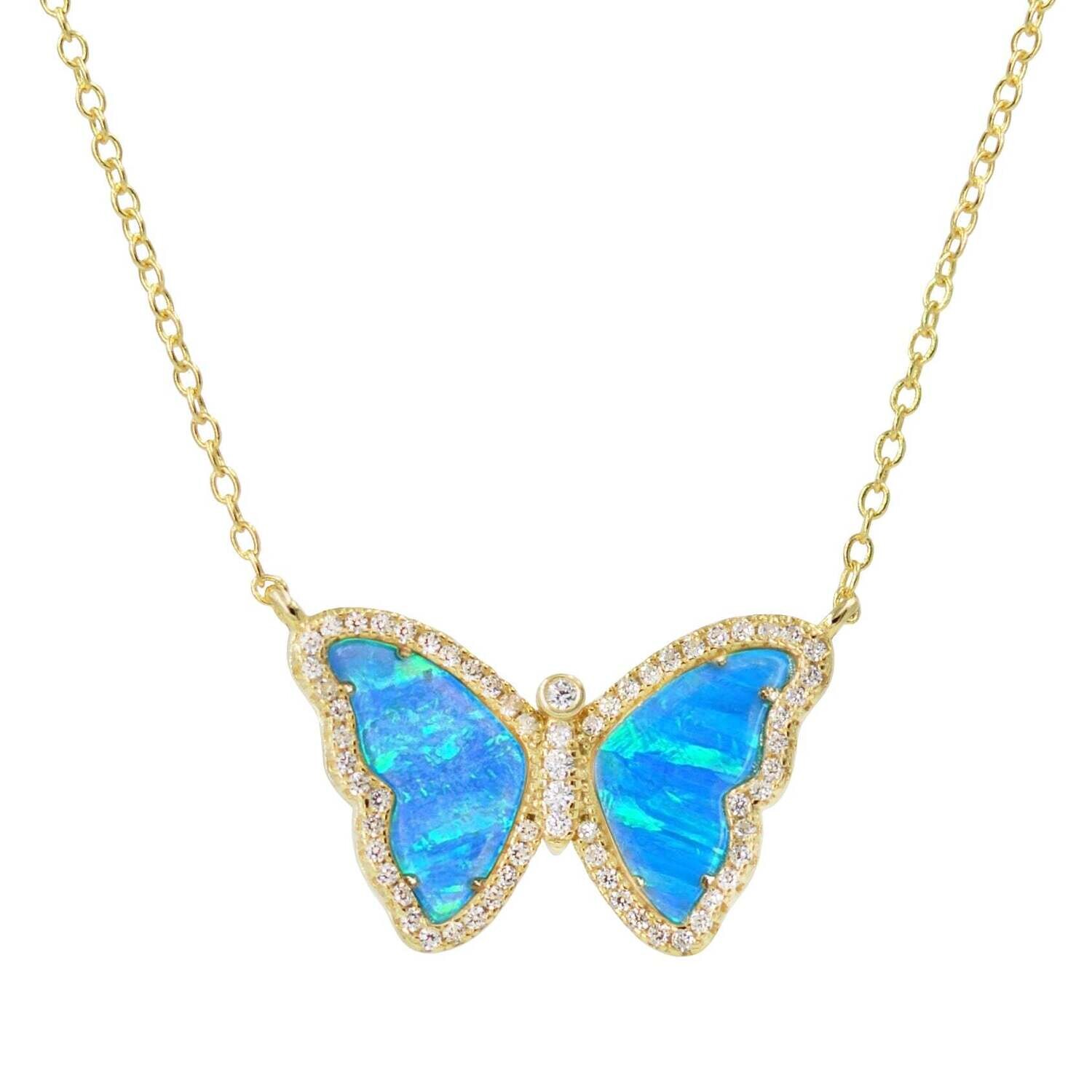 Kamaria Blue-Green Opal Butterfly Necklace with Stripes (Gold)