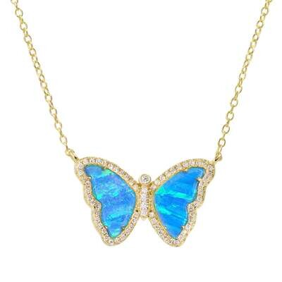 Kamaria Blue-Green Opal Butterfly Necklace with Stripes (Gold)