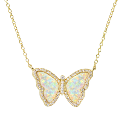 Kamaria White Opal Butterfly Necklace (Gold)