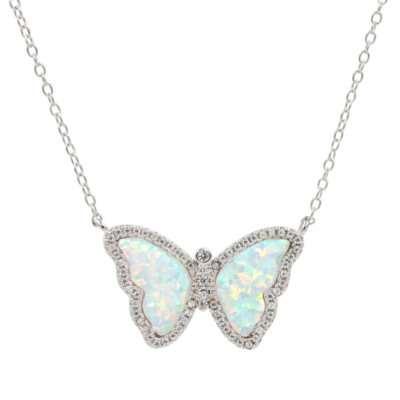 Kamaria White Opal Butterfly Necklace (Silver)