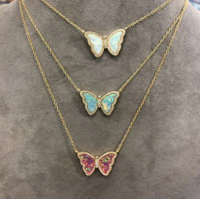 Kamaria White Opal Butterfly Necklace (Gold)