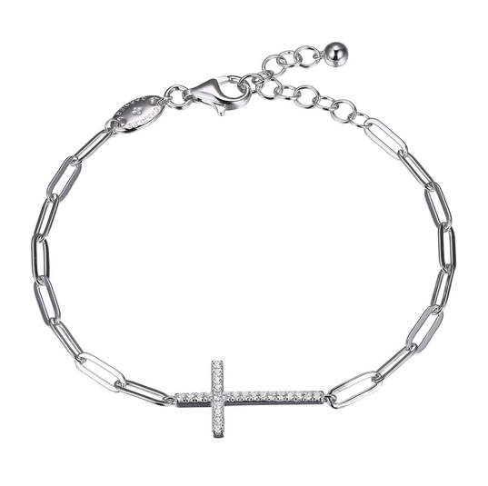 Charles Garnier Paperclip Collection Cross Bracelet, Silver