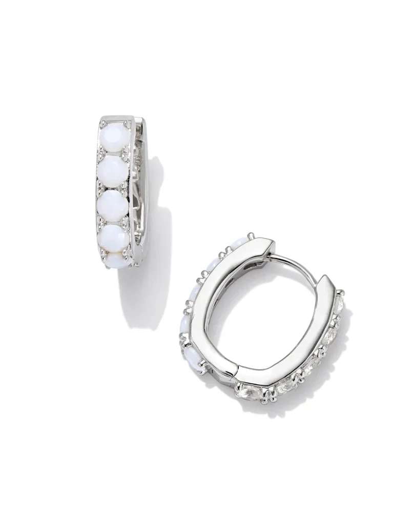 Kendra Scott Chandler Huggie Earrings, Silver/White Opalite Mix