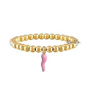 Pink Italian Horn Bracelet, Gold 6mm