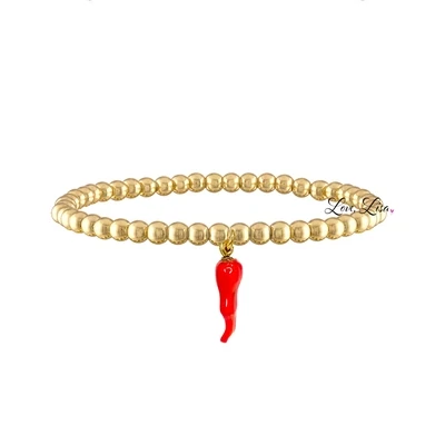 Red Italian Horn Bracelet, Gold