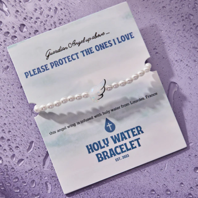 Holy Water Guardian Angel Bracelet in Crystal Pearl