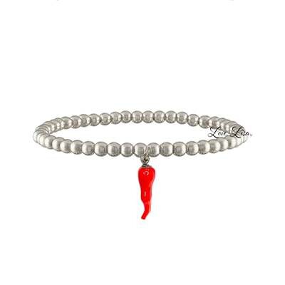Red Italian Horn Bracelet, Silver