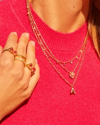 Kendra Scott Framed Tess Necklace, Gold/Luster Rose Pink Opal
