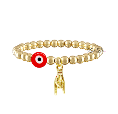 Italian Good Luck Hand Sign Bracelet, Gold 6mm