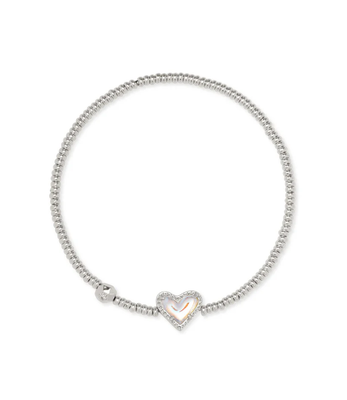 Kendra Scott Ari Heart Stretch Bracelet, Silver/Dichroic Glass