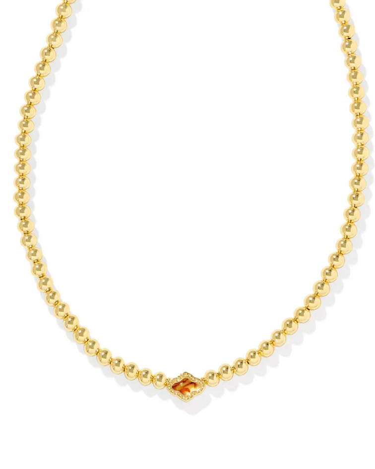 Kendra Scott Abbie Beaded Necklace, Gold/Marbled Amber