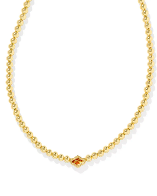 Kendra Scott Abbie Beaded Necklace, Gold/Marbled Amber