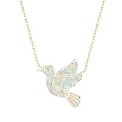 Kamaria White Opal Dove Bird Necklace (Gold)