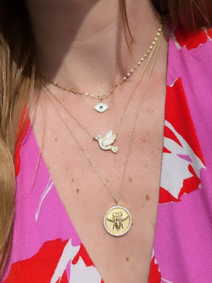 Kamaria White Opal Dove Bird Necklace (Gold)