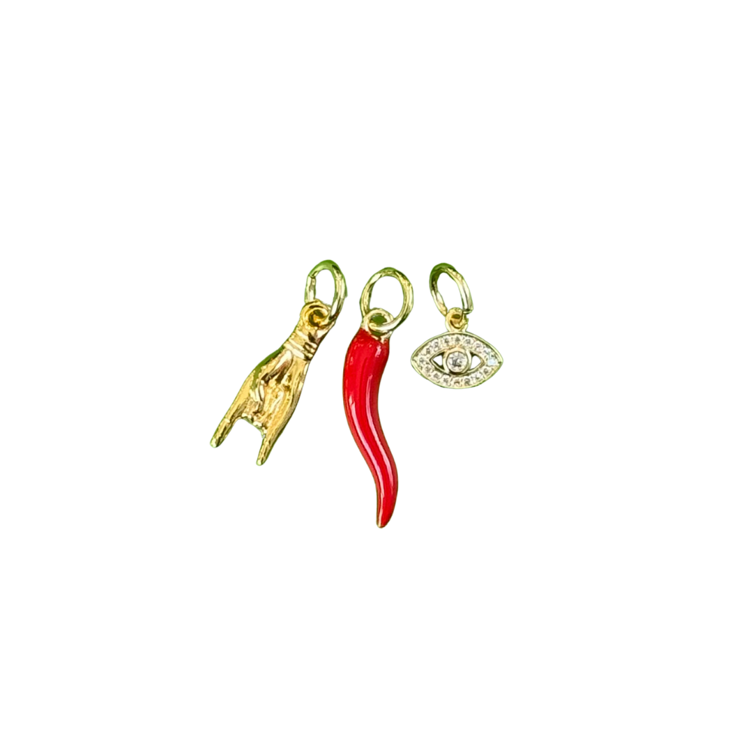 Italian Protection Set of 3 Charms, Gold