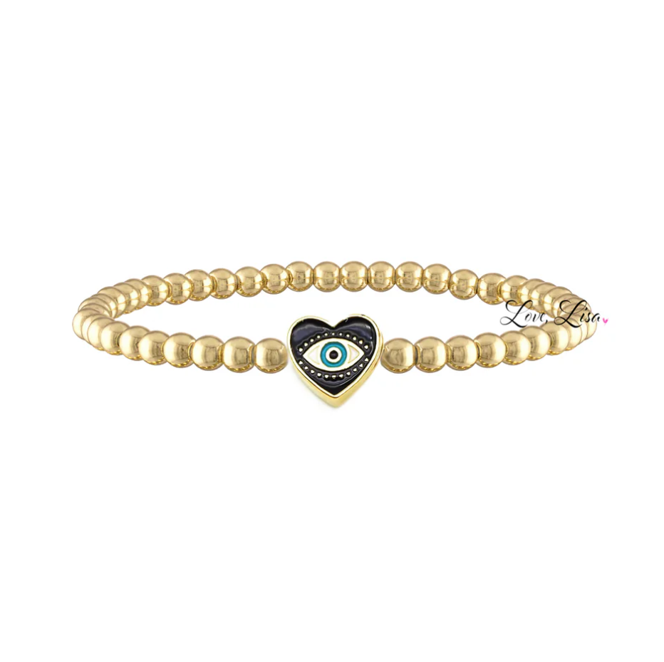 Sandi Enamel Heart Evil Eye Bracelet, Black