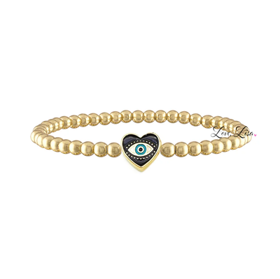 Sandi Enamel Heart Evil Eye Bracelet, Black