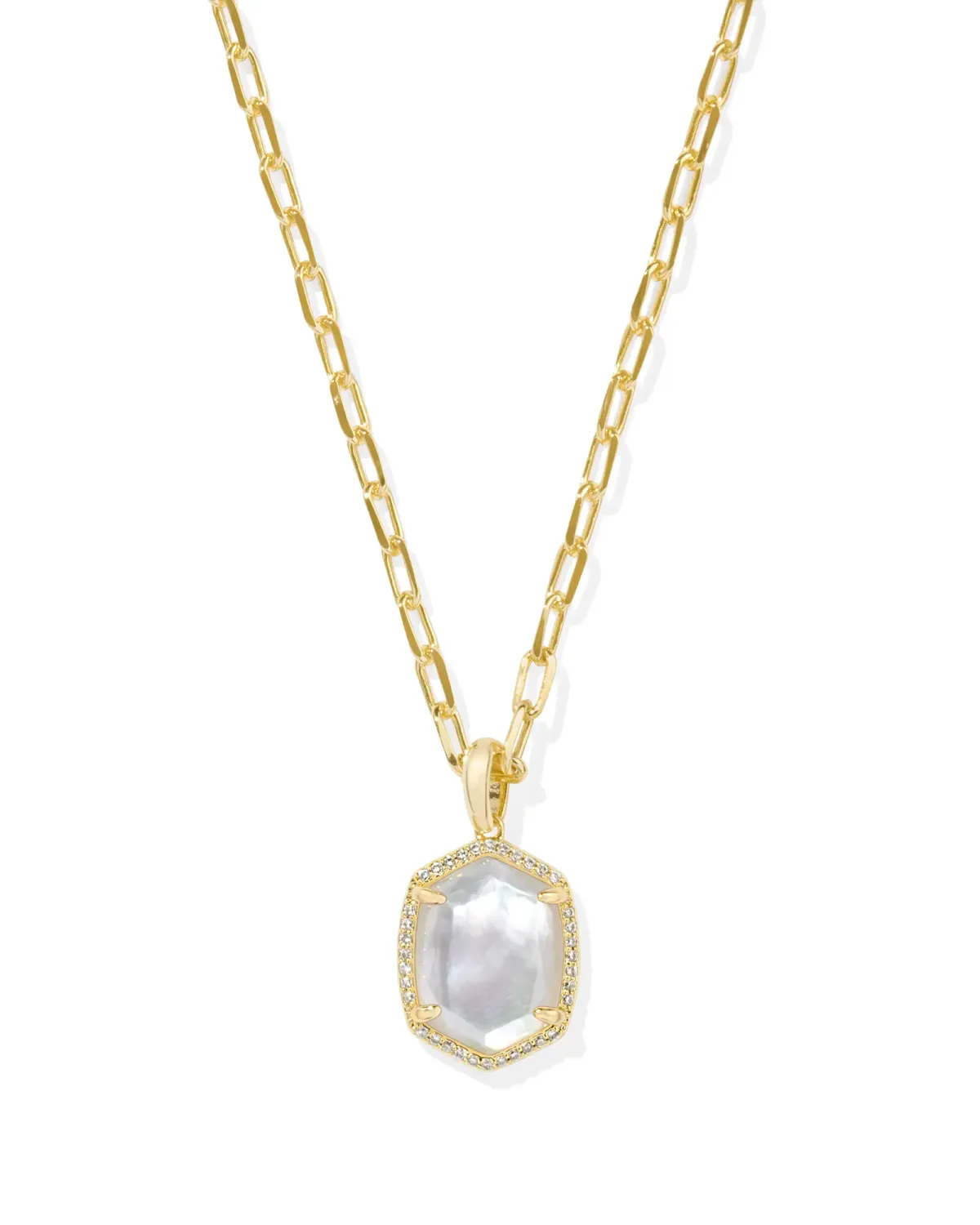 Kendra Scott Daphne Pave Frame Necklace, Gold/Iridescent Ivory