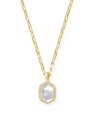 Kendra Scott Daphne Pave Frame Necklace, Gold/Iridescent Ivory
