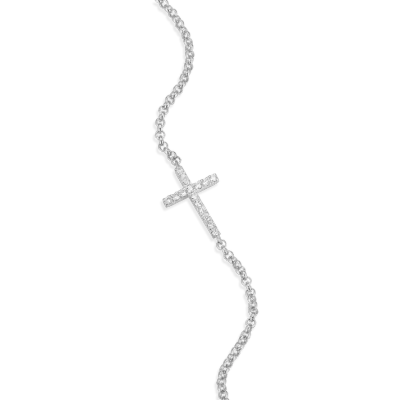 Cross Bolo Bracelet with Lab-Created Diamonds, Silver