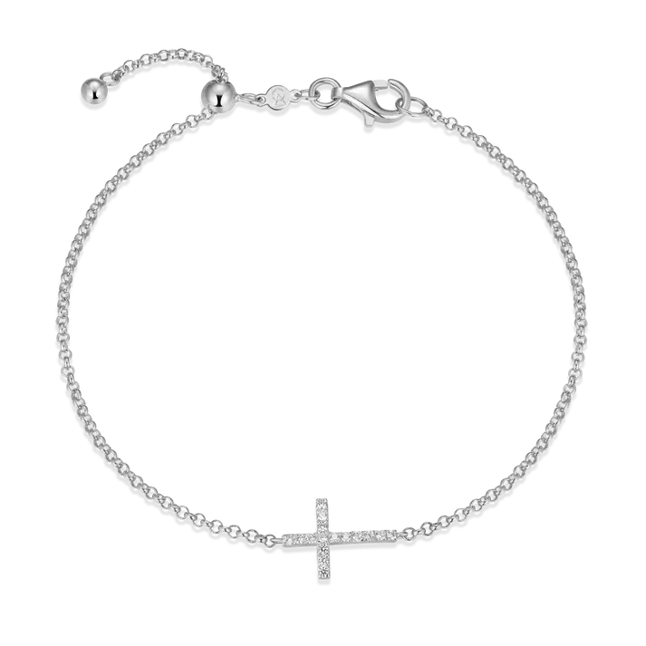 Cross Bolo Bracelet with Lab-Created Diamonds, Silver