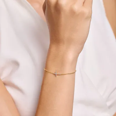 Cross Bolo Bracelet with Lab-Grown Diamonds, Gold