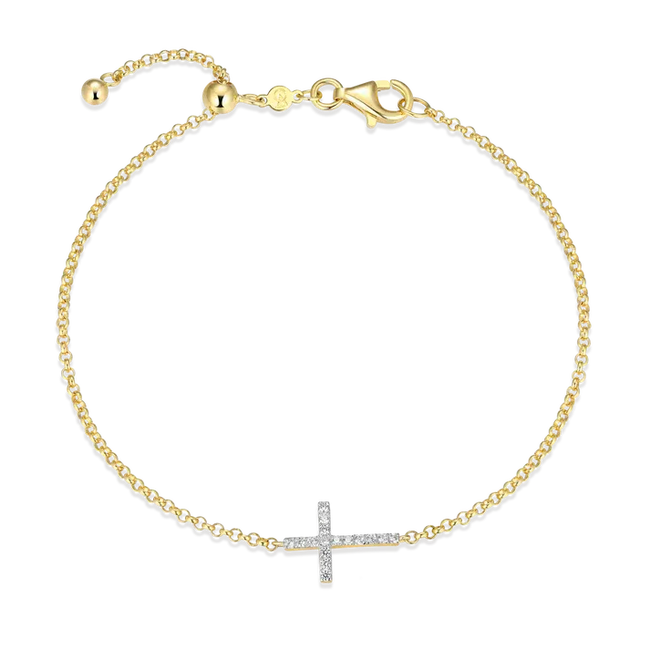 Cross Bolo Bracelet with Lab-Created Diamonds, Gold