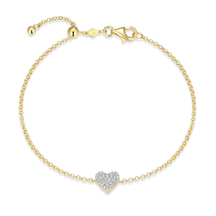 Pave Heart Bolo Bracelet with Lab-Created Diamonds, Gold