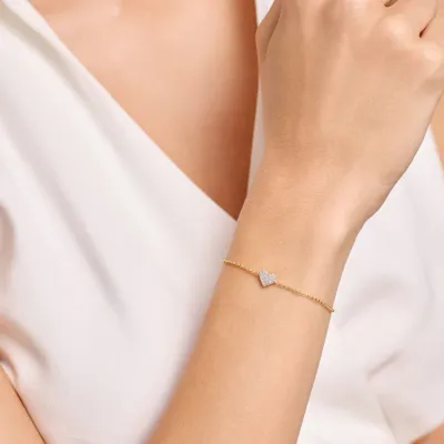 Pave Heart Bolo Bracelet with Lab-Created Diamonds, Gold