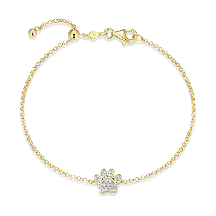 Paw Print Bolo Bracelet with Lab-Created Diamonds, Gold