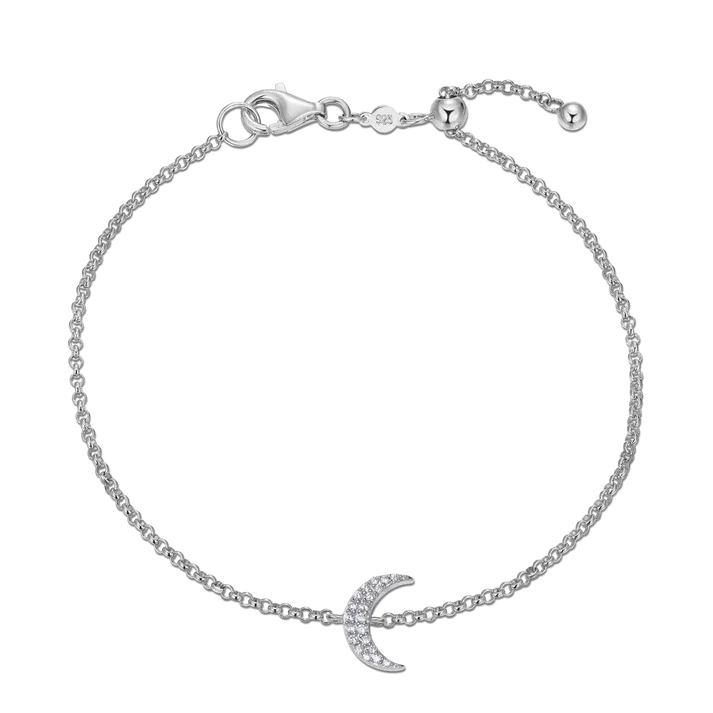Crescent Moon Bolo Bracelet with Lab-Created Diamonds, Silver