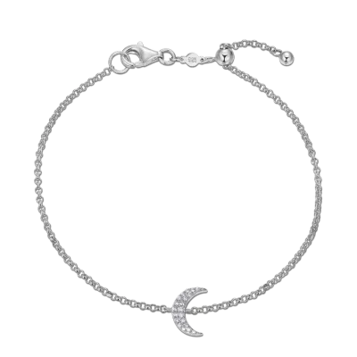 Crescent Moon Bolo Bracelet with Lab-Created Diamonds, Silver