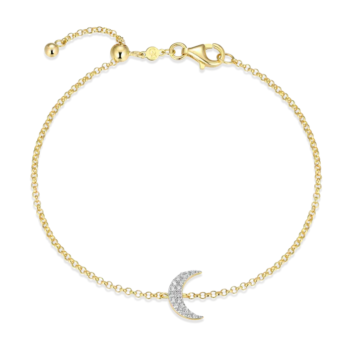 Crescent Moon Bolo Bracelet with Lab-Created Diamonds, Gold