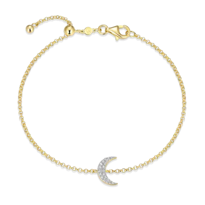 Crescent Moon Bolo Bracelet with Lab-Created Diamonds, Gold